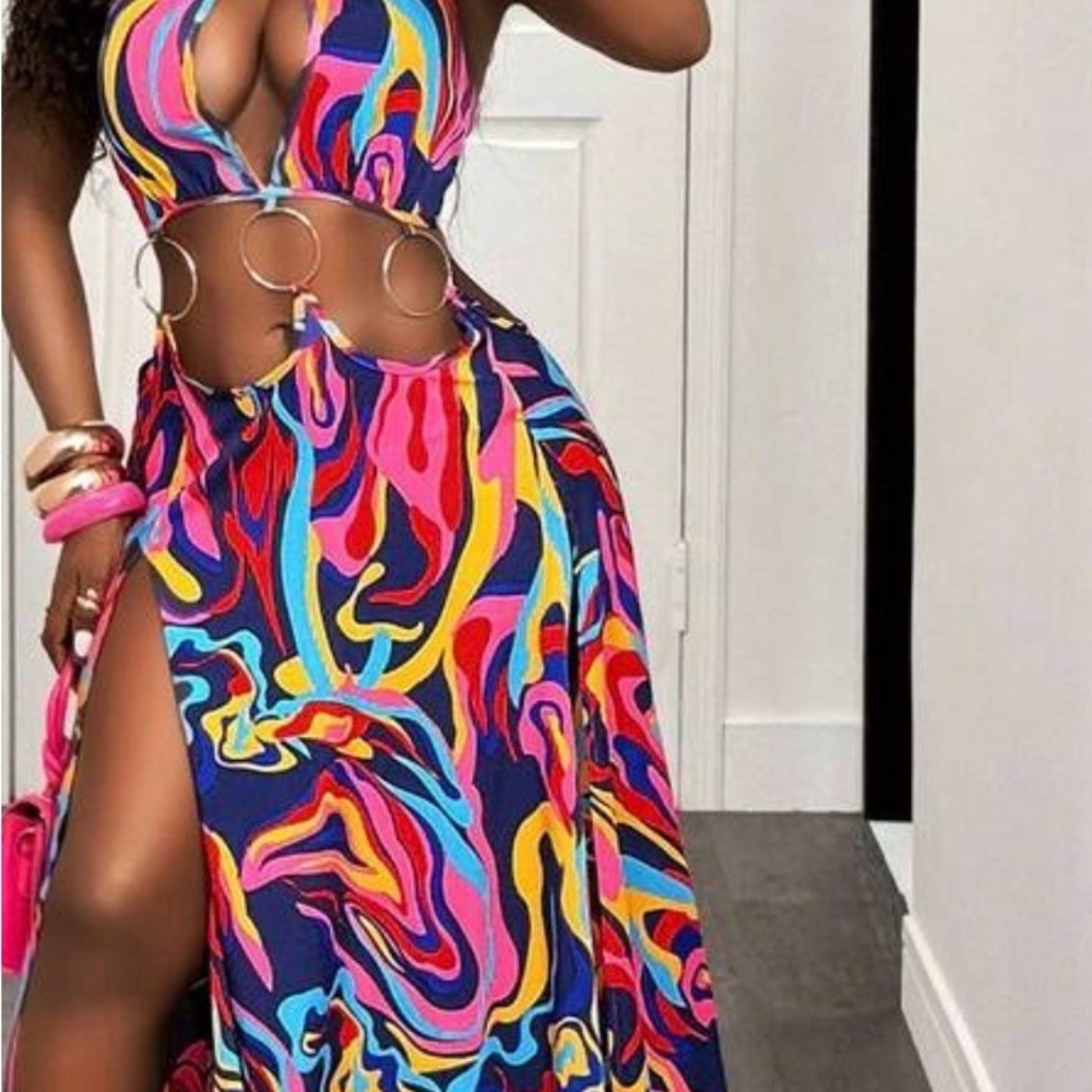 SHEIN Multicolor Cutout Maxi Dress